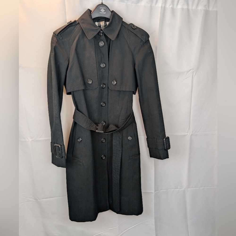 Burberry Classic Black Trench Coat Size 6 In VGUC - Picture 1 of 16